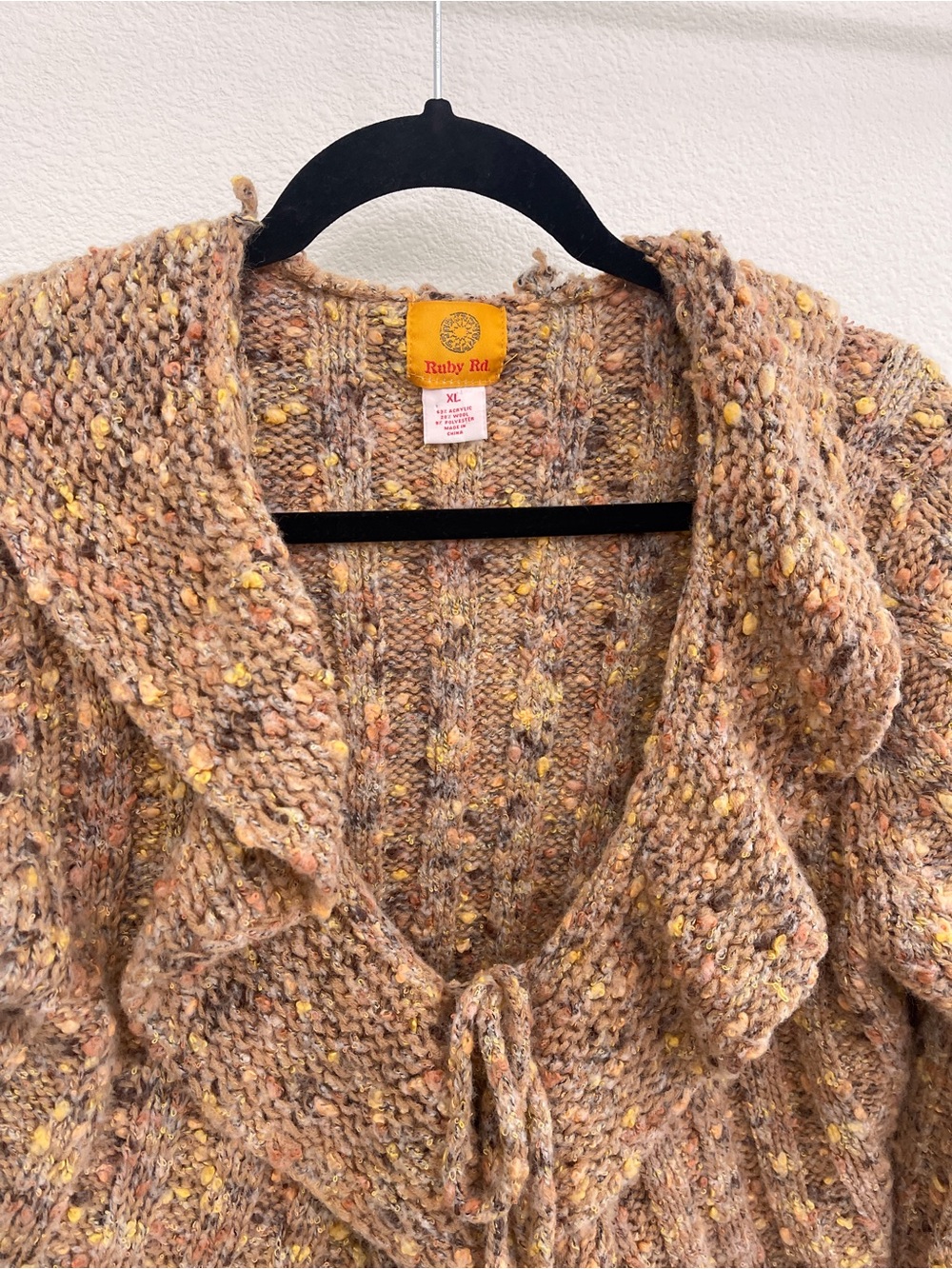 Ruby Rd. Wool Blend Chunky Speckled Ruffle Front Cardigan - Picture 3 of 8